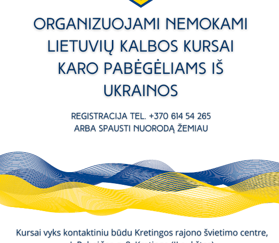 Kretingos rajono švietimo centras organizuoja nemokamus lietuvių kalbos kursus karo pabėgėliams iš Ukrainos